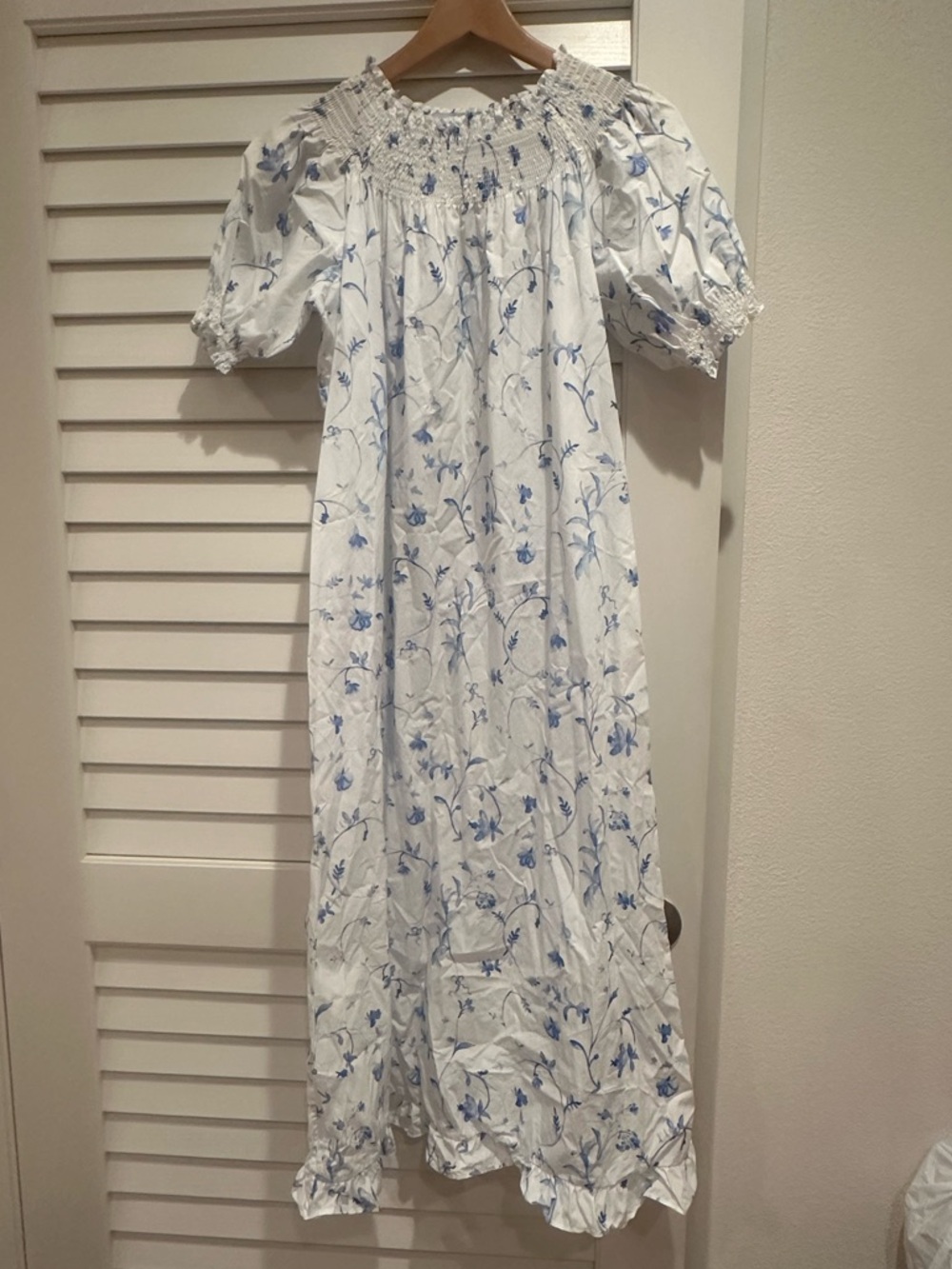 Hill House Caroline Nap Dress White Blue Botanical Floral Cottagecore Sz small